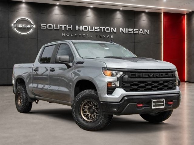 Sterling Gray Metallic Used 2023 Chevrolet Silverado 1500 Custom Trail Boss  in Houston, TX